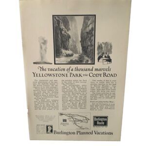 Vintage 1923 Burlington Route Yellowstone Park Cody Road Ad Advertisement